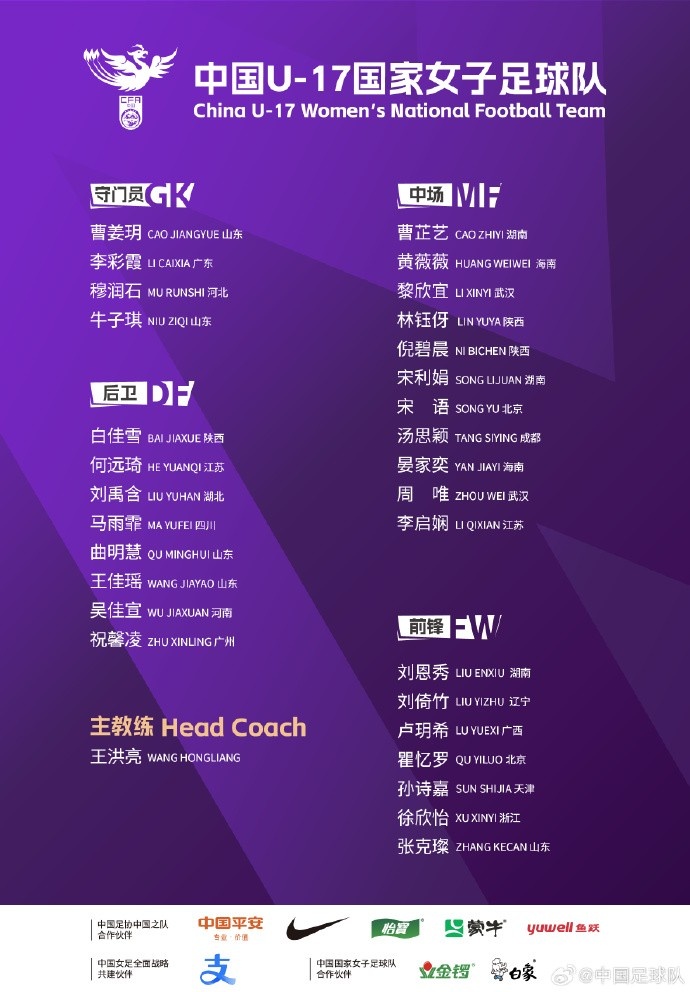 U17女足30人將在蘇州集訓(xùn)備戰(zhàn)世界杯，姜寧、朱挺擔(dān)任訓(xùn)練員